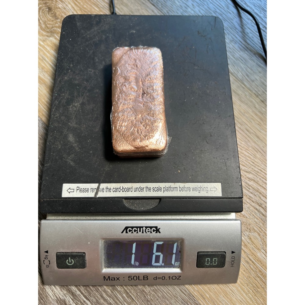 Copper Bullion Bar 1lb 6.1ozCopper Hand Poured Cast Metal Bar